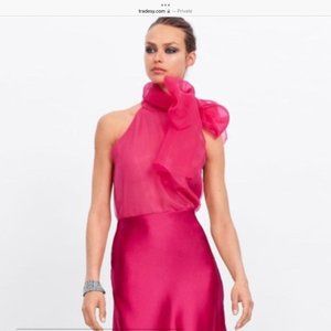 Zara Fuchsia Organza Blouse with Big Bow